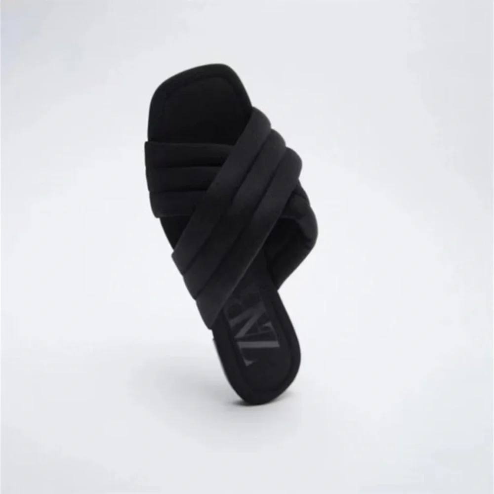 Zara Quilted Black Slides Sz 37 - Picture 1 of 7